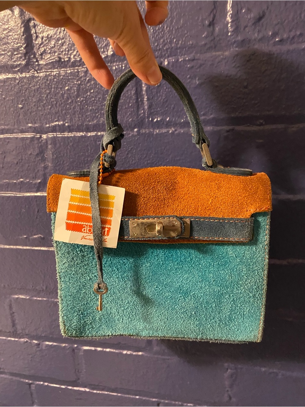 Handmade in Italy Designer Swede thick Leather multicolor Handbag